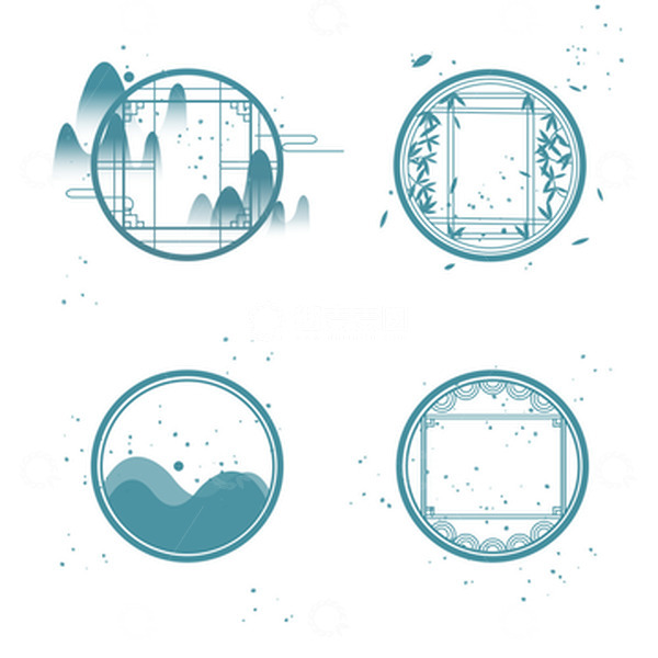 源文件下载【趣麦麦图】蓝色中国传统水墨画元素