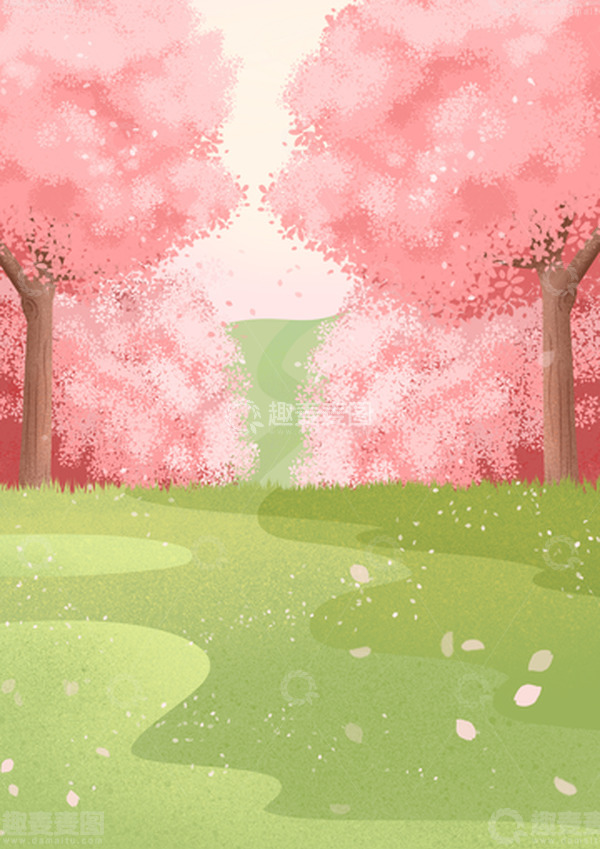 源文件下载【趣麦麦图】春天樱花小清新手绘背景