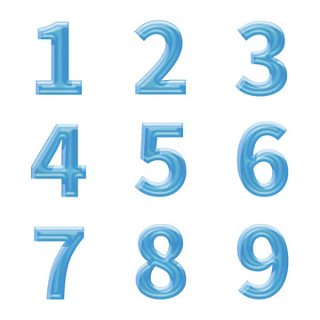 蓝色半透明玻璃质感数字