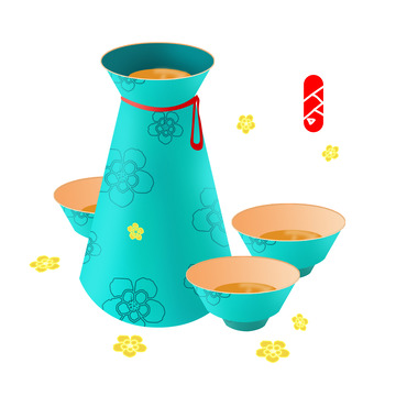 春茶桂花清酒元素