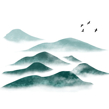 国风山脉水墨国画元素