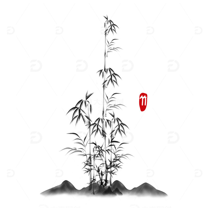 源文件下载【趣麦麦图】水墨竹子植物国风元素