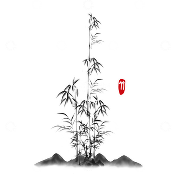 源文件下载【趣麦麦图】-水墨竹子植物国风元素