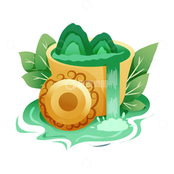 源文件下载【趣麦麦图】矢量手绘茶杯茶叶山水装饰元素