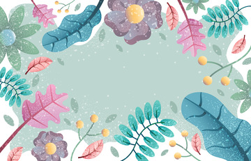 春天淡彩粉彩花朵绿叶自然简约背景