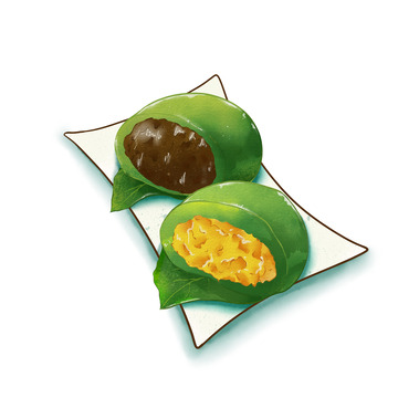 清明青团水彩插画元素豆沙肉松