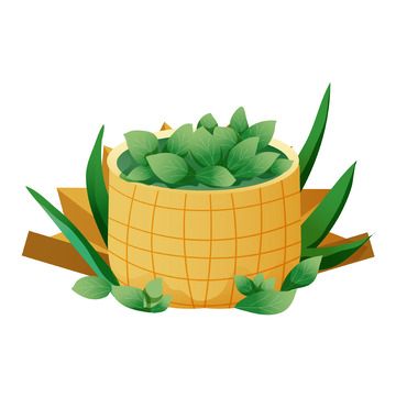 矢量手绘背篓茶叶装饰元素