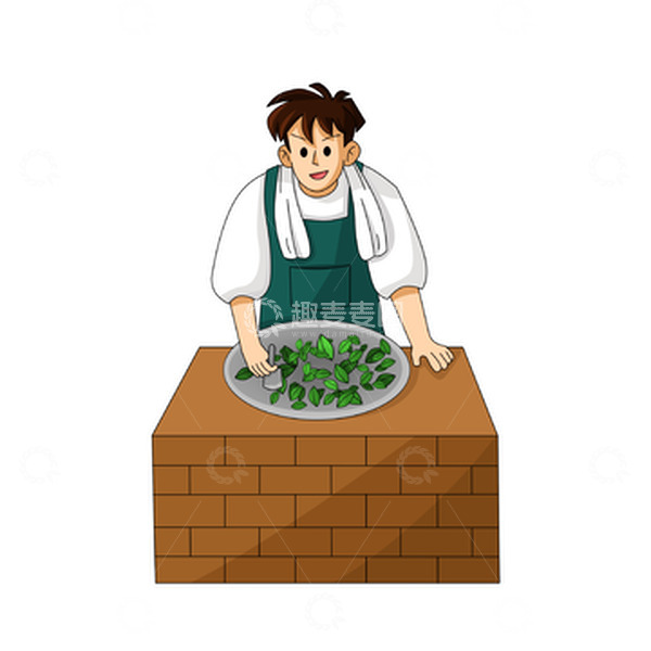 源文件下载【趣麦麦图】在灶台炒茶的茶工艺人物元素