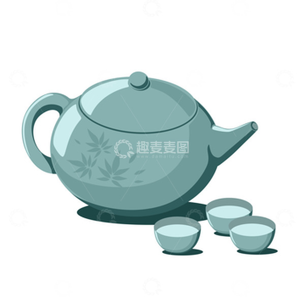 源文件下载【趣麦麦图】青绿色禅意春茶茶壶茶杯