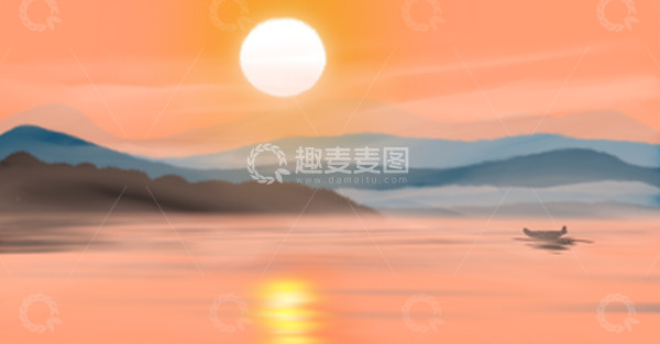 源文件下载【趣麦麦图】夕阳西下湖边晚霞