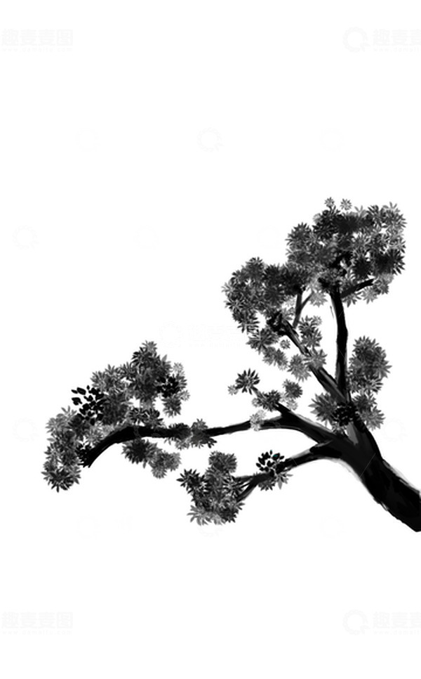 源文件下载【趣麦麦图】-黑白水墨树枝叶