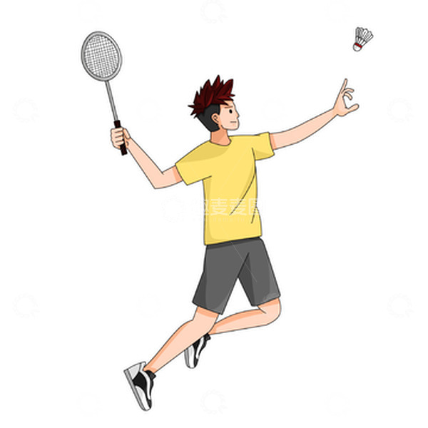 源文件下载【趣麦麦图】跳起来打羽毛球的运动员