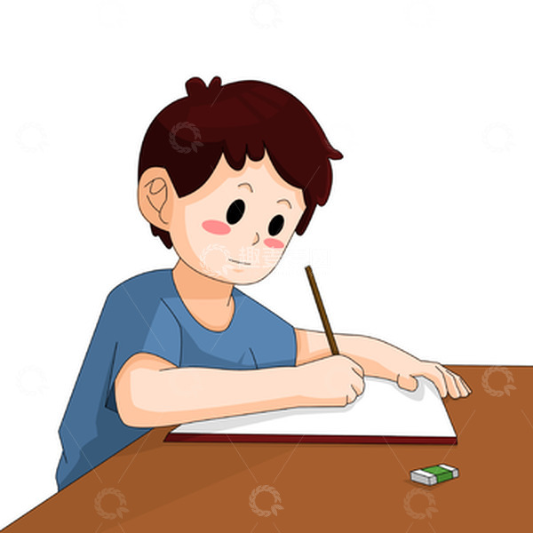 侧面学习写字的卡通男孩