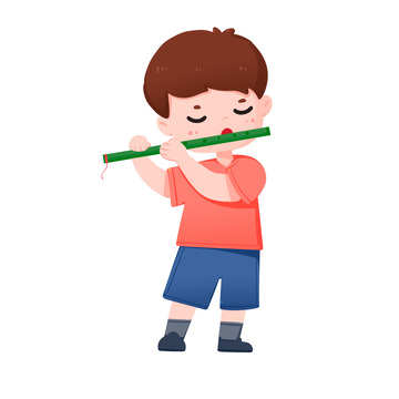 清明节男孩拿着笛子吹笛子元素