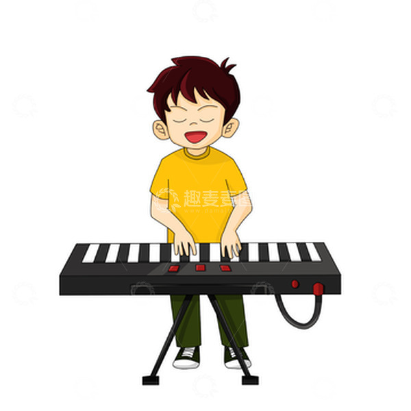 源文件下载【趣麦麦图】弹电子琴唱歌的卡通男孩少年