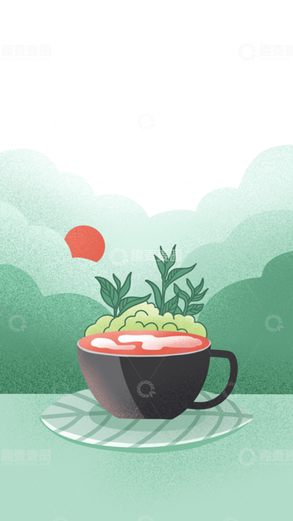源文件下载【趣麦麦图】小清新春茶饮品手绘场景