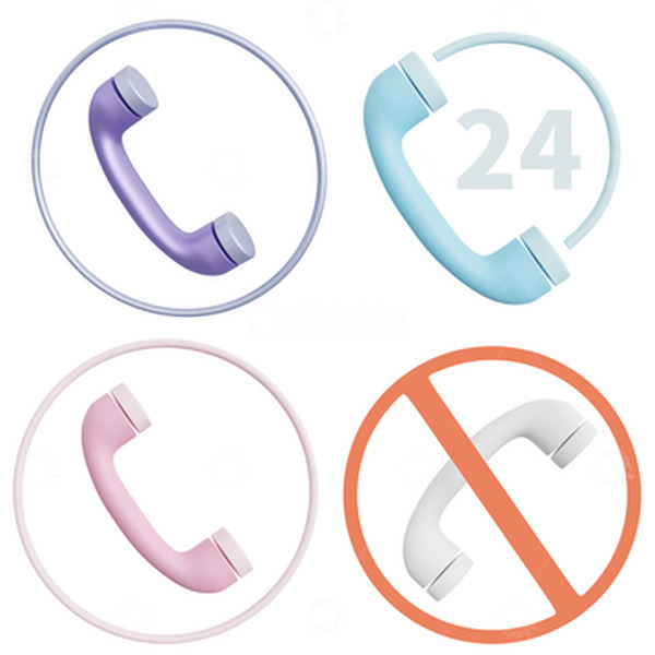 源文件下载【趣麦麦图】3D拨打电话24小时在线禁止打电话图标