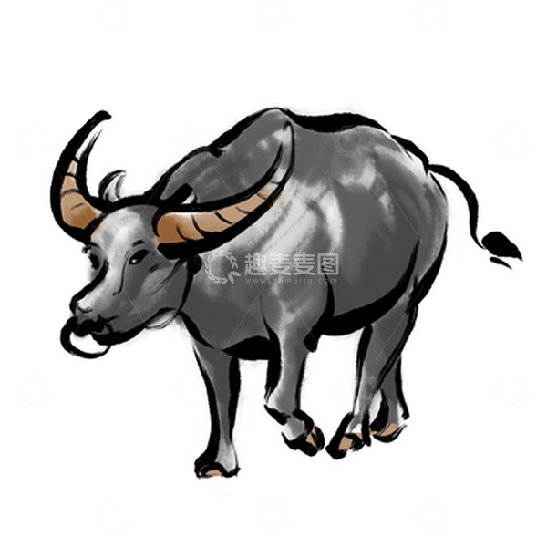 源文件下载【趣麦麦图】水墨简笔水牛清明节元素