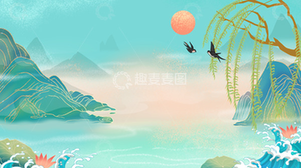 源文件下载【趣麦麦图】春分风景背景插图