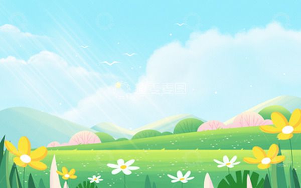 源文件下载【趣麦麦图】-春天春季花草蓝天小清新简约春游海报背景