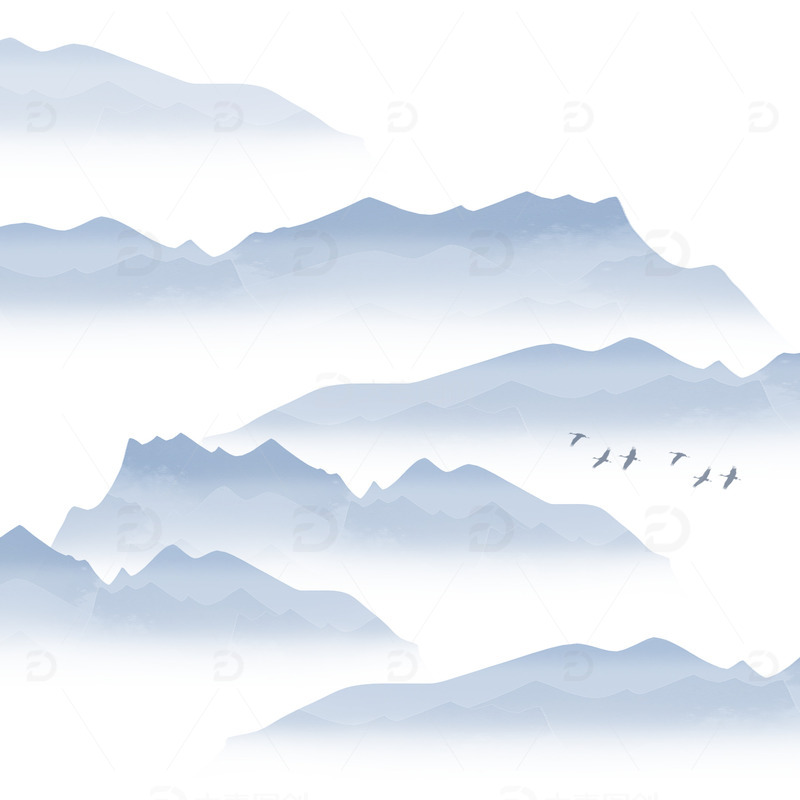 源文件下载【趣麦麦图】青山烟波飞鸟插画烟雾元素