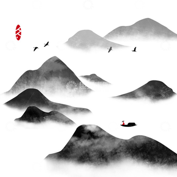 源文件下载【趣麦麦图】山水黑色水墨插画元素