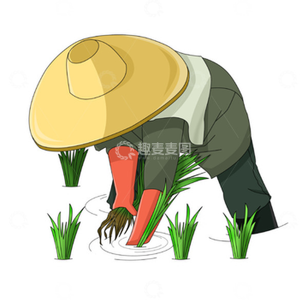 源文件下载【趣麦麦图】弯腰插秧春种的农民