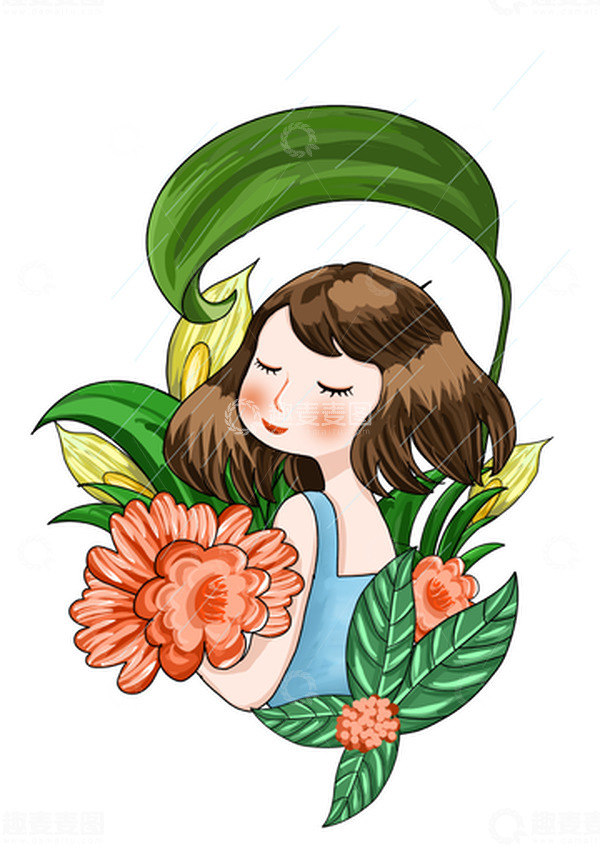 源文件下载【趣麦麦图】谷雨二十四节气鲜花细雨元素