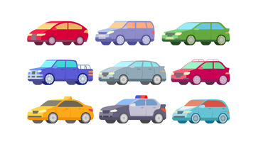 卡通汽车矢量汽车计程车皮卡商务车交通工具
