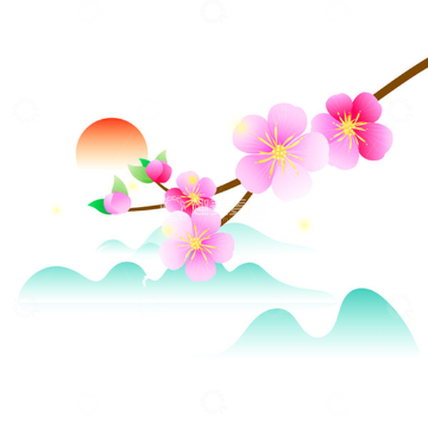 源文件下载【趣麦麦图】中国风山水樱花矢量插画
