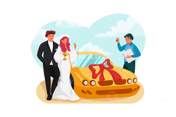 源文件下载【趣麦麦图】-婚车婚礼新郎新娘交谈云朵结婚