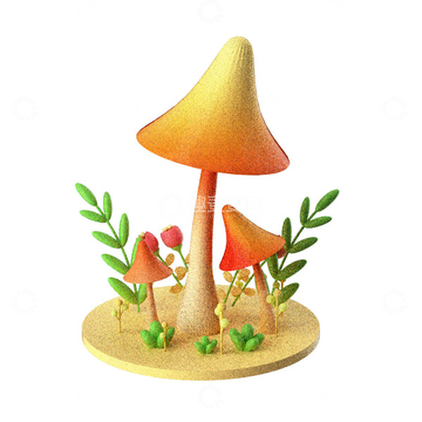 源文件下载【趣麦麦图】3D卡通立体蘑菇小场景