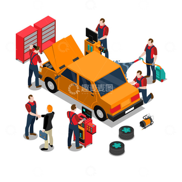 源文件下载【趣麦麦图】汽车车辆轿车维修洗车保养修理工修理店