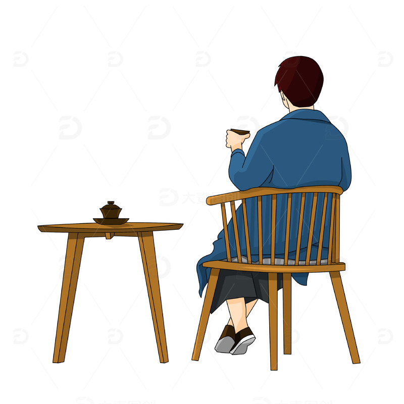 源文件下载【趣麦麦图】品茶喝茶休闲人物背景卡通手绘