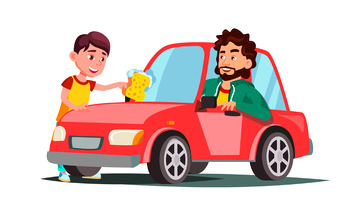 卡通汽车车辆轿车洗车卡通人物司机