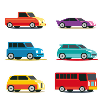 卡通车子汽车车辆大巴跑车面包车皮卡矢量