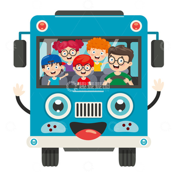 源文件下载【趣麦麦图】卡通校车手绘儿童司机接送儿童简约矢量