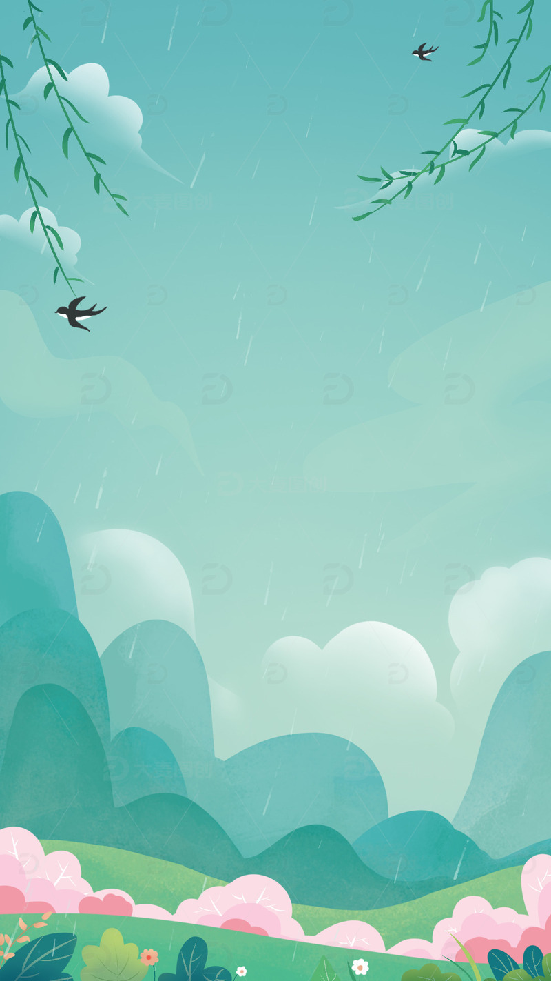 春天春分谷雨清明下雨背景