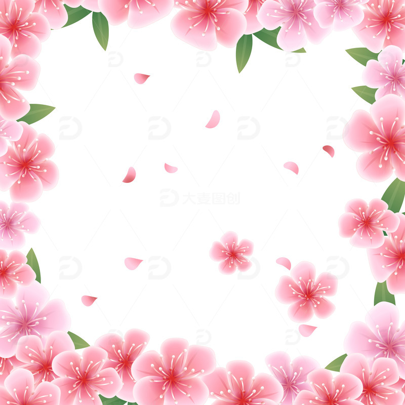 粉色文艺小清新春季樱花植物装饰花环边框