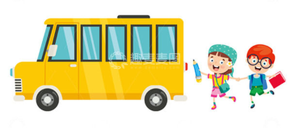 源文件下载【趣麦麦图】卡通校车黄色汽车手绘儿童上学接送