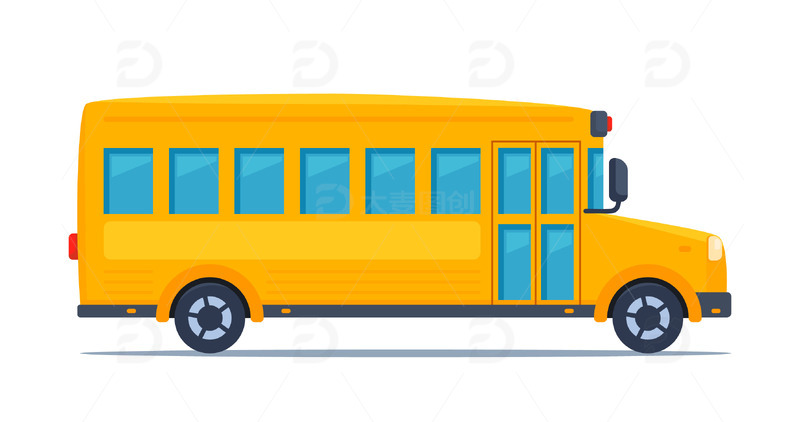 卡通校车黄色简约矢量扁平接送