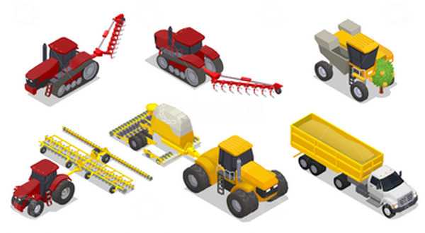 源文件下载【趣麦麦图】-农业用车卡车打谷机收割机矢量