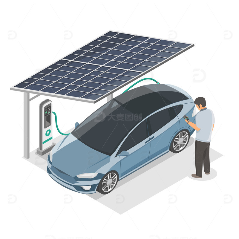 源文件下载【趣麦麦图】卡通汽车卡通人物新能源电车充电桩