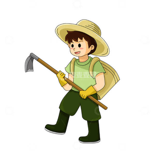 源文件下载【趣麦麦图】背箩筐拿锄头去播种的儿童
