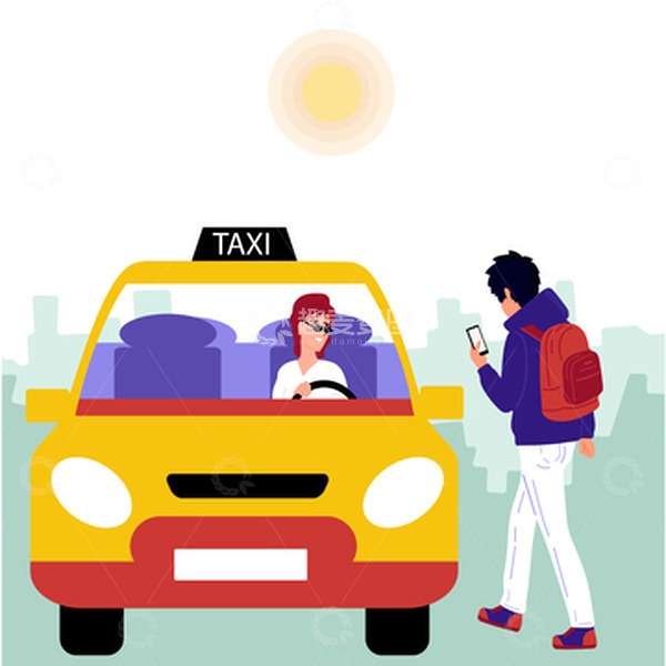 源文件下载【趣麦麦图】卡通汽车出租车打车的士出行
