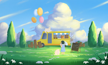 手绘治愈系春季出游踏青