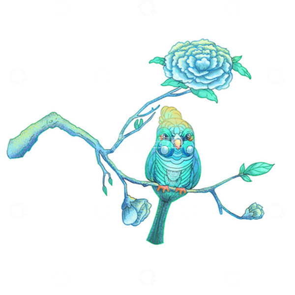 源文件下载【趣麦麦图】花鸟国风，树枝，动物，小鸟，花