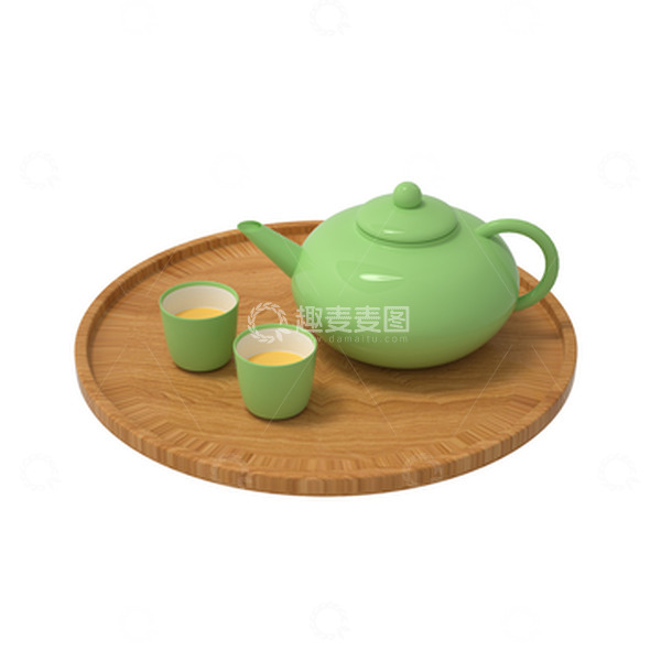 源文件下载【趣麦麦图】3D立体春茶小清新C4D茶壶