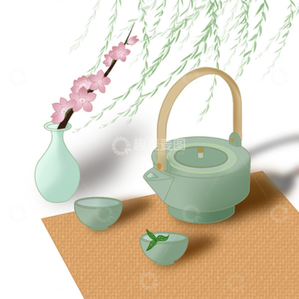源文件下载【趣麦麦图】春茶桃花柳树茶具茶叶