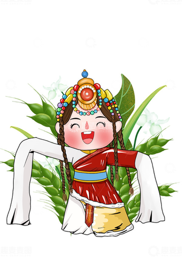 源文件下载【趣麦麦图】谷雨节气少数民族人物元素藏族